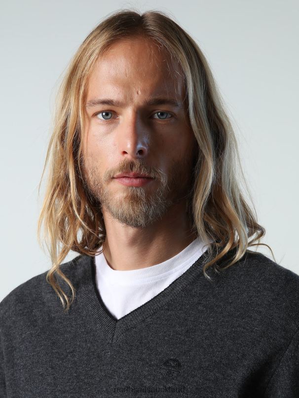 JUMPER WITH V-NECK Dark grey melange Clothing Men X20HV810 North Sails