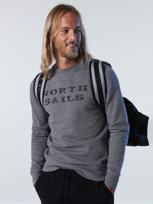 SWEATSHIRT WITH LETTERING Medium grey melange Clothing Men X20HV933 North Sails