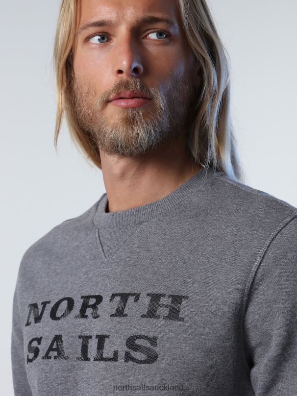 SWEATSHIRT WITH LETTERING Medium grey melange Clothing Men X20HV933 North Sails